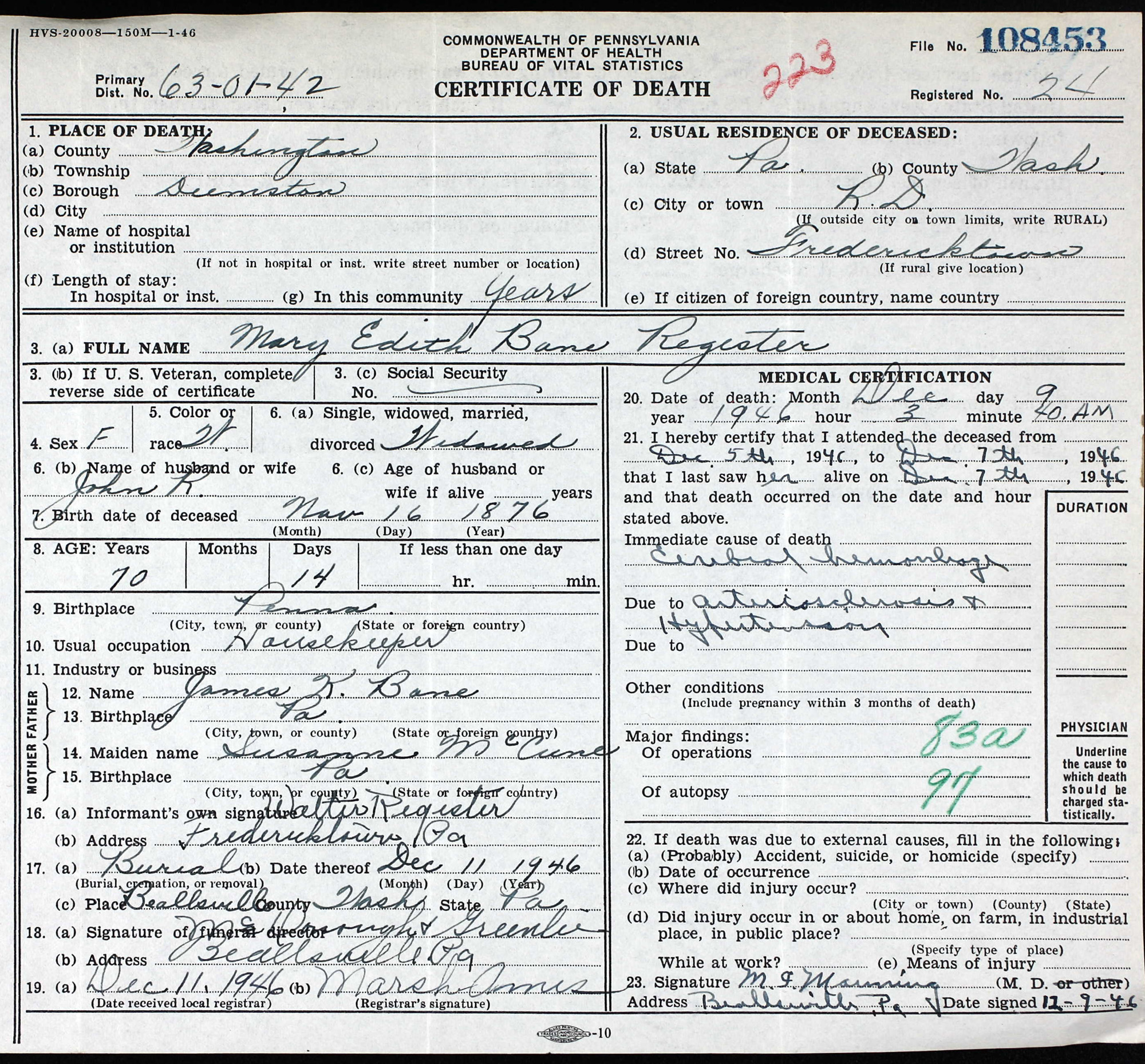 death certificate